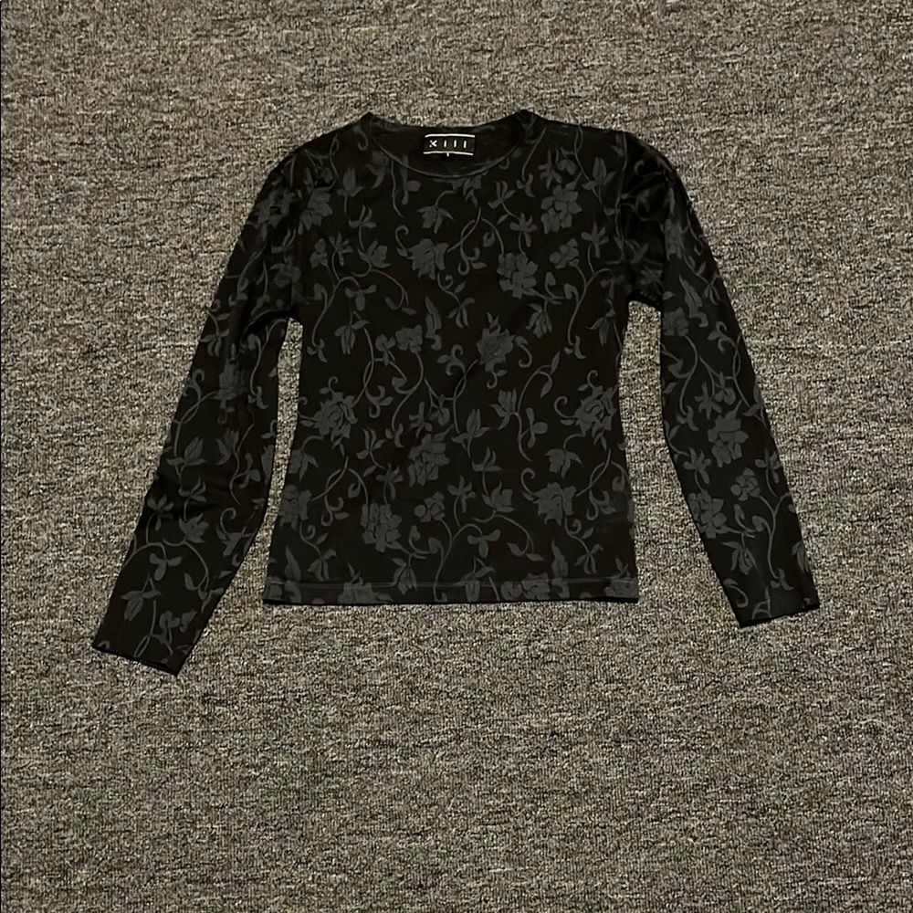 Black Floral Long Sleeve Top